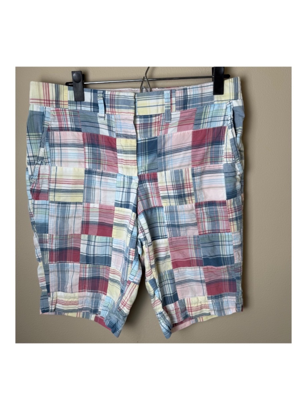 LL Bean Madras Plaid Favorite Fit Straight Bermuda Shorts Womens 10 Patchwork